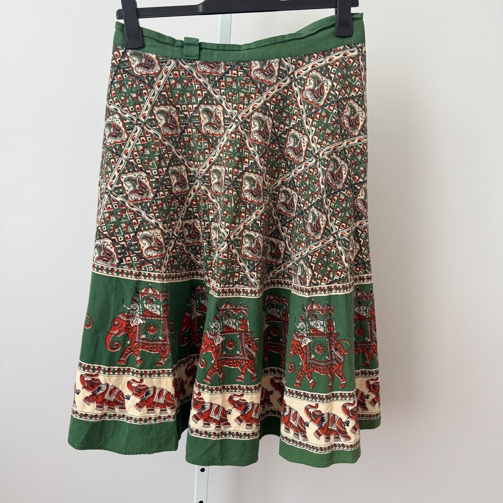 Vintage Wrap Skirt Bohemian‎ Elephant Print Cotton Midi Skirt sz One Size